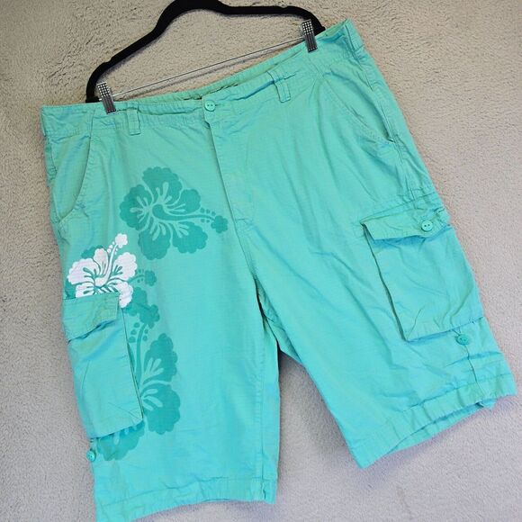 Rocawear Cargo Shorts Mens 42 Green Ripstop‎ Fabric Floral Aloha - Picture 1 of 13